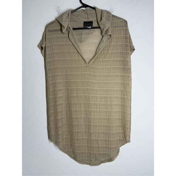 Jordan Taylor Collection Womens Tan Hooded Top T-Shirt V-Neck Size L Mesh - Picture 1 of 10